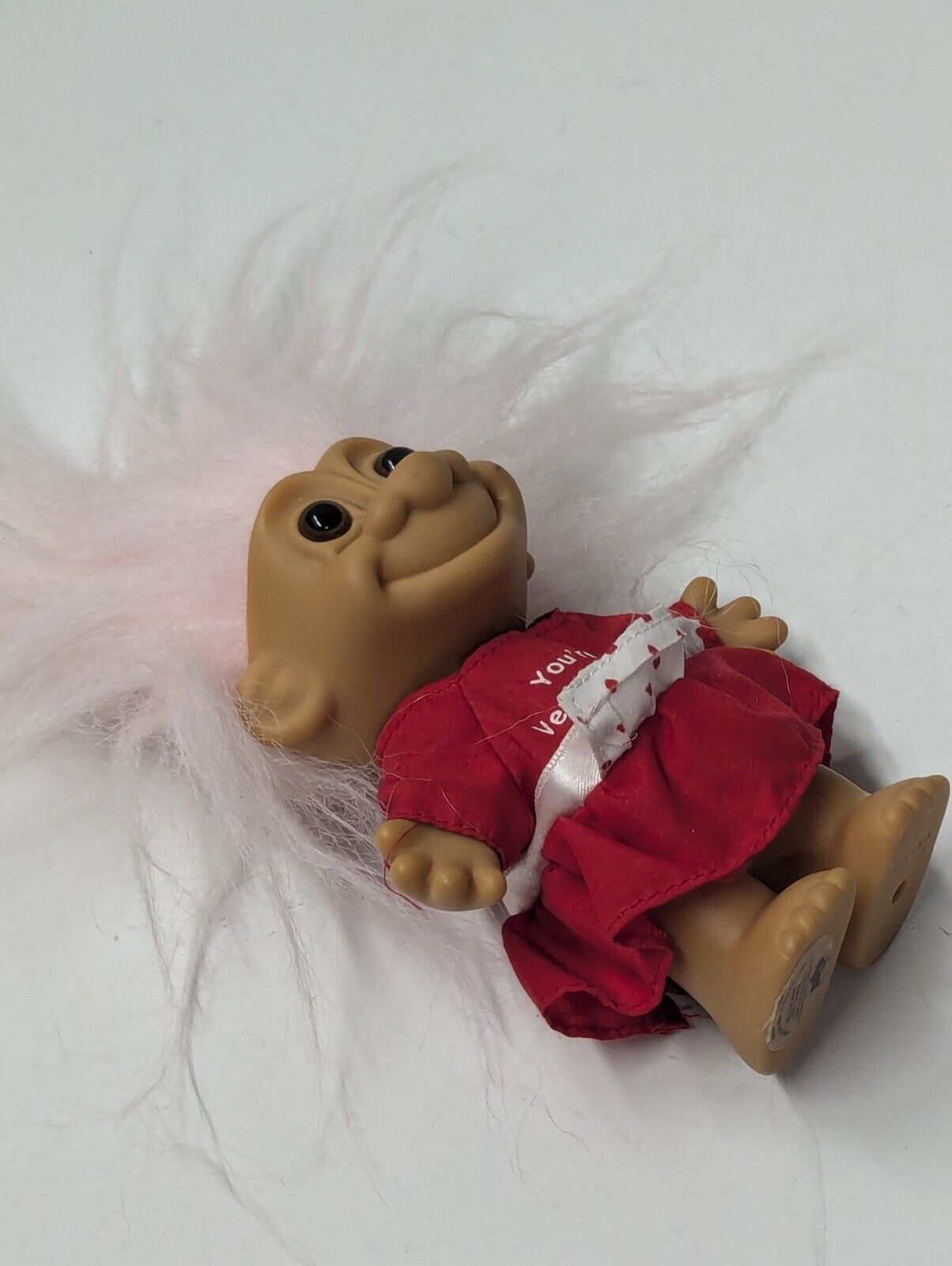 RUSS Troll Doll Lucky "I LOVE YOU THIS MUCH" Vintage Valentine Girl Pink Hair 5"