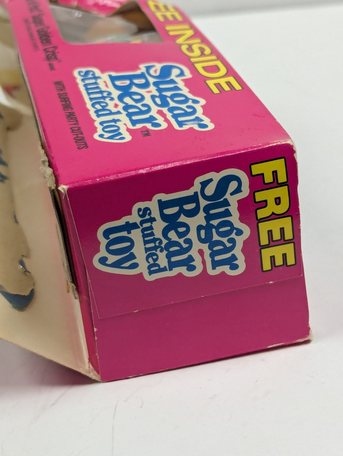 1989 Sugar Bear Stuffed Toy Post Super Golden Crisp Cereal Premium Damaged Box