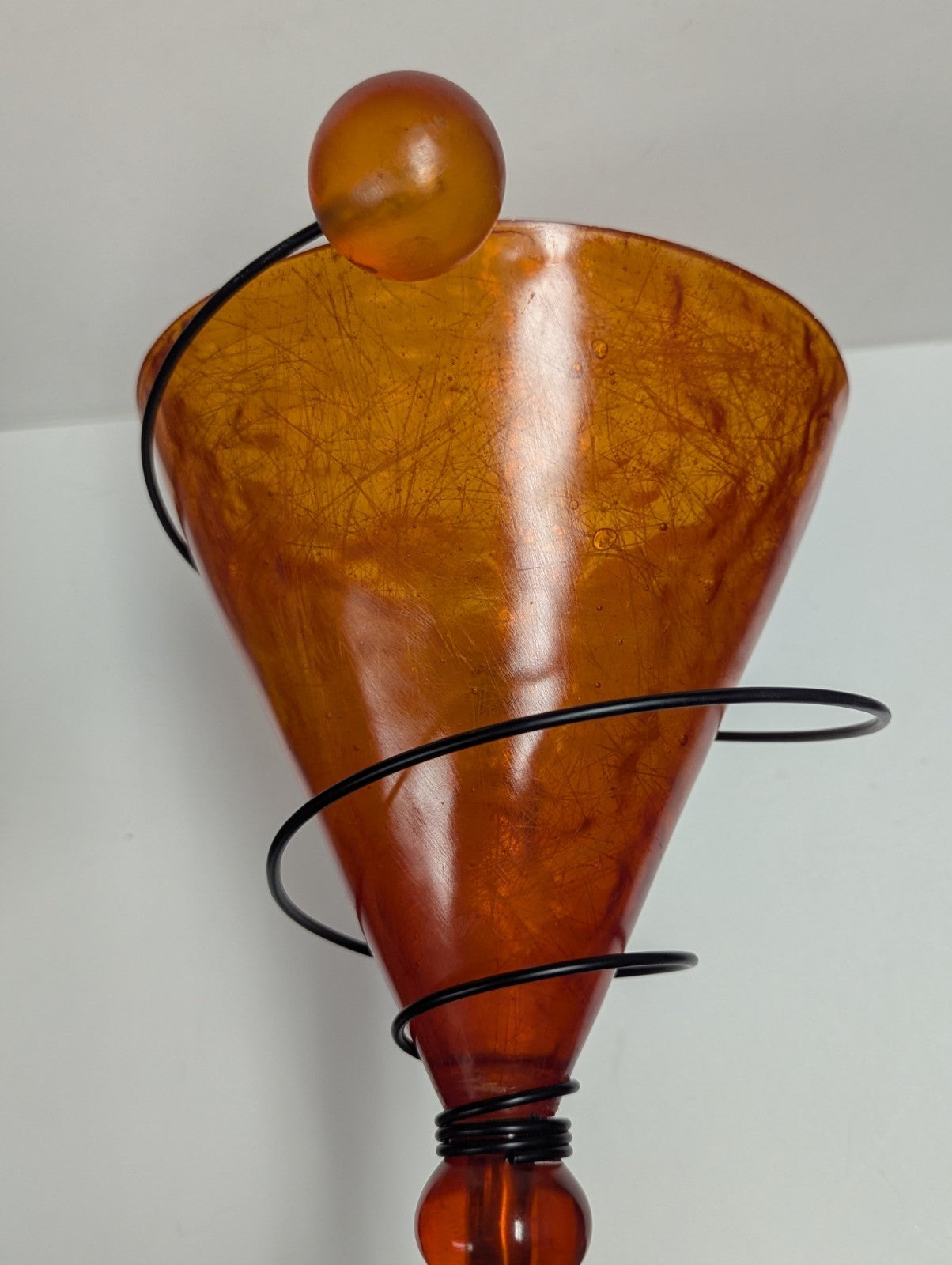 Vintage Berman Red/ Orange Amber Acrylic and Fiberglass Martini Lamp 22" Tall