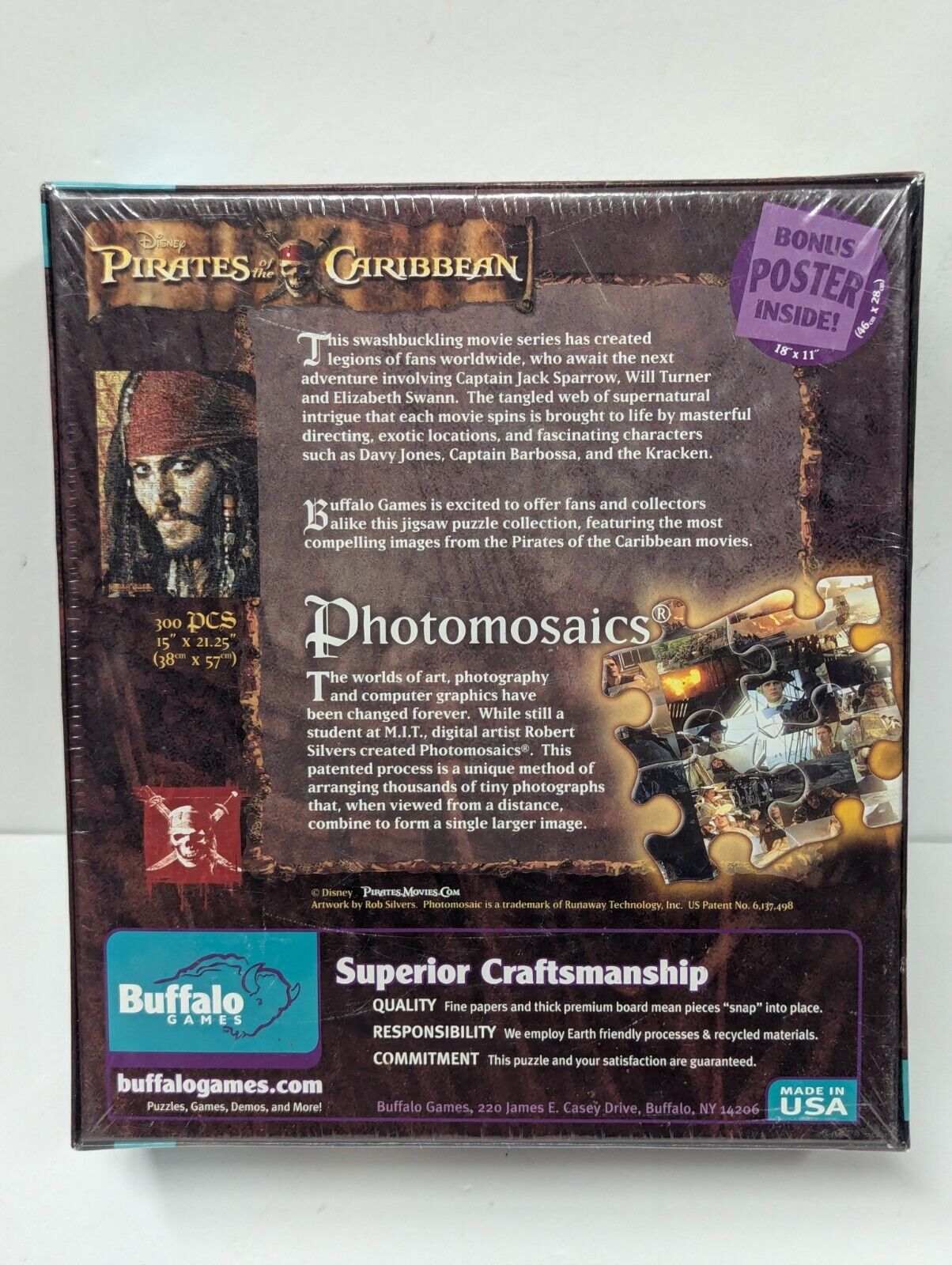 Pirates of the Caribbean 300 Piece Puzzle (Buffalo) Jack Sparrow Photomosaic NEW