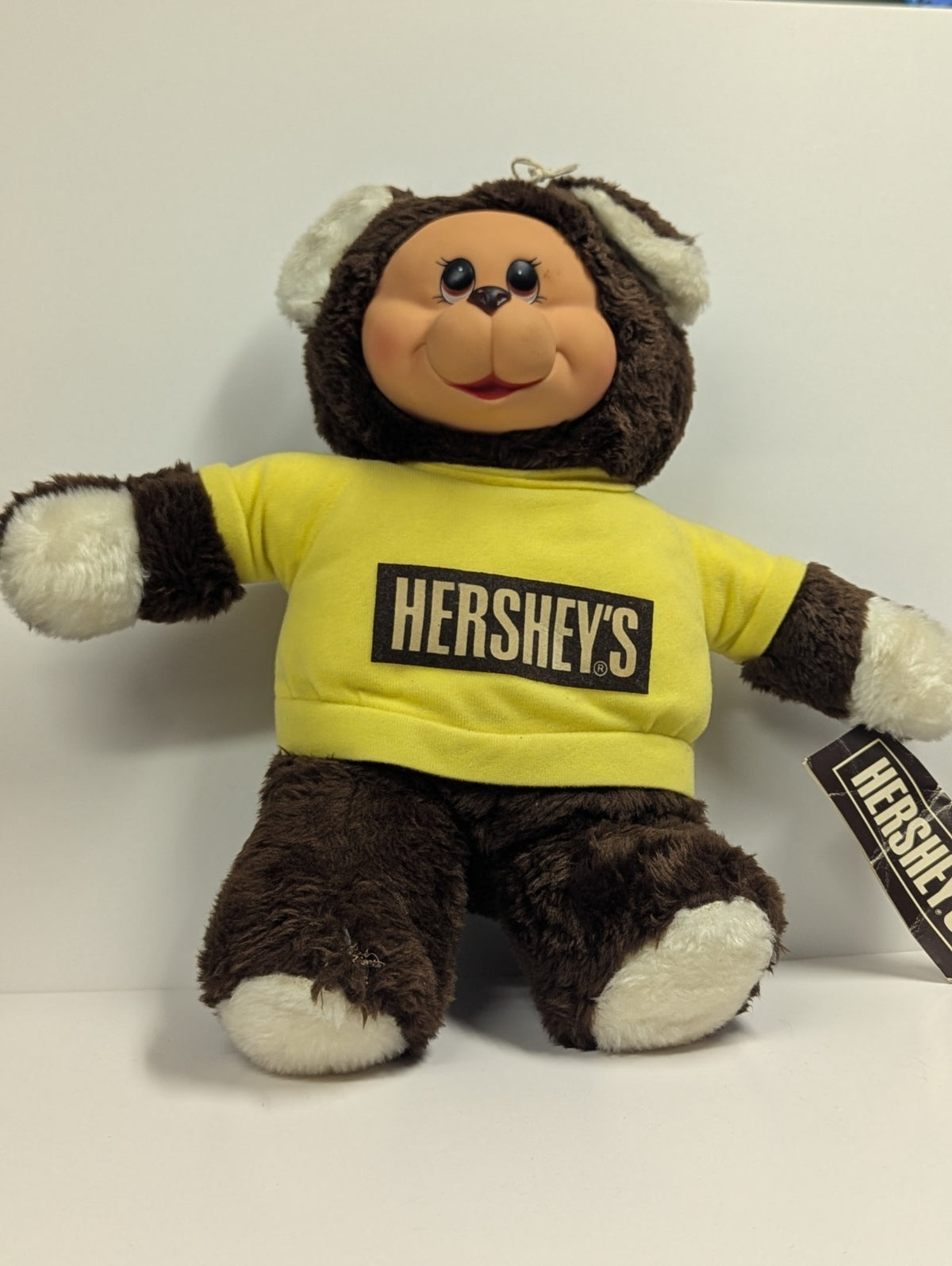 Vintage 1982 Ideal Toys Hersheys Plush 15" Brown Bear Yellow Shirt with Tag