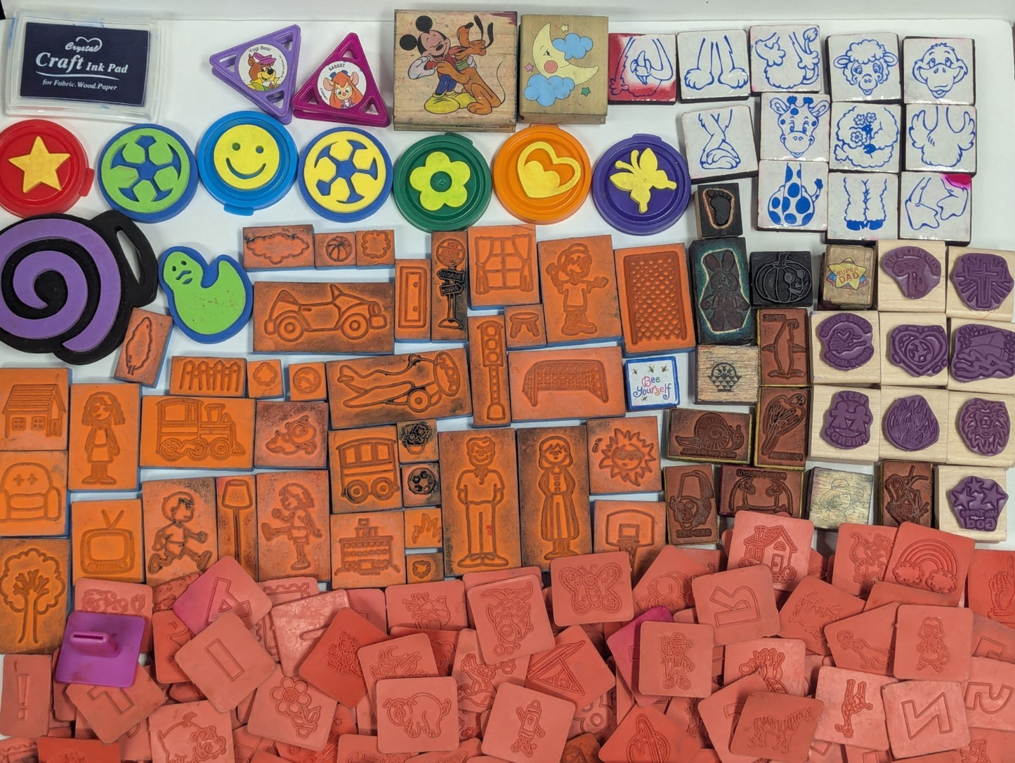 Large Lot of Vintage Rubber Ink Stamps including Talespin & Yogi Bear Stamps 