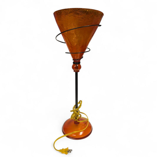 Vintage Berman Red/ Orange Amber Acrylic and Fiberglass Martini Lamp 22" Tall