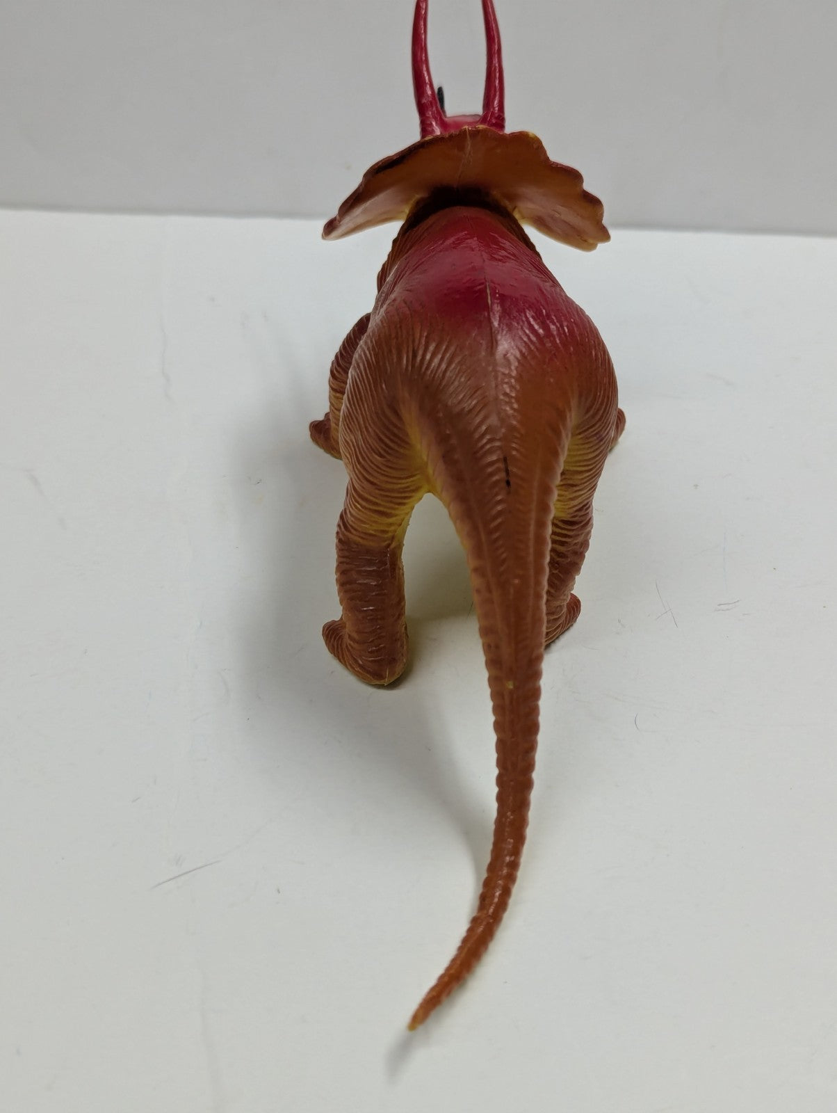 Vintage 1985 Imperial YELLOW & RED TRICERATOPS DINOSAUR Plastic Toy Figure