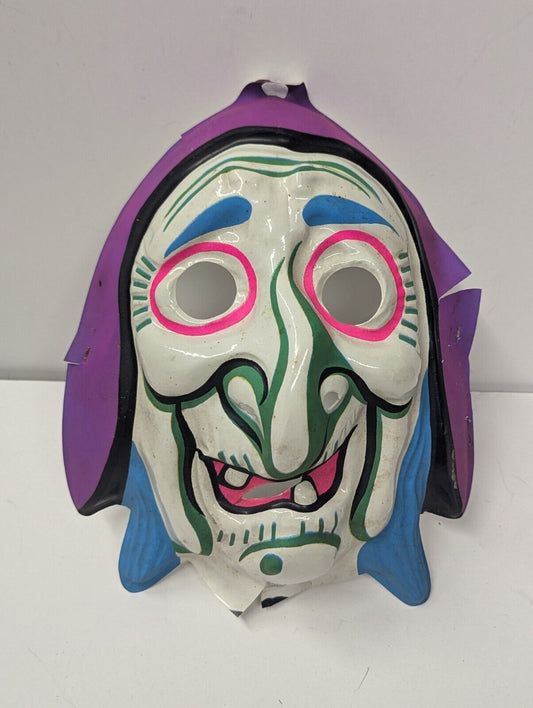 Vtg Plastic Mask Halloween Ben Cooper Witch Fortune Teller Black Light Classic