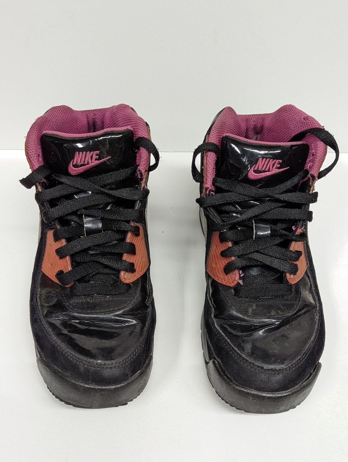 nike Air Max 90 Boots Youth Size Girls 3.5 Black/Pink Fire USED Cleaned