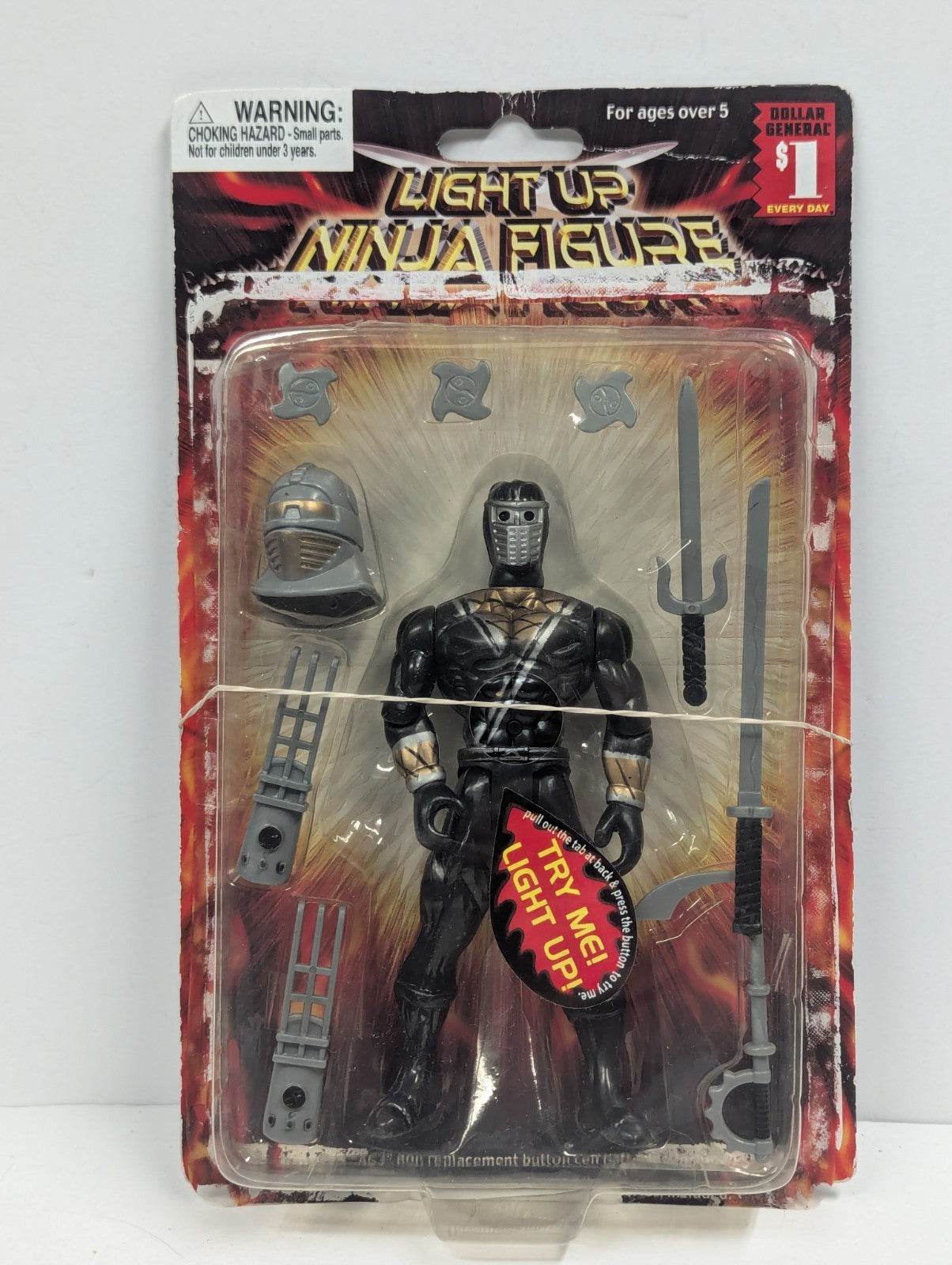 Vintage Light Up Black Ninja 5.5” Action Figure Bootleg Play Set Dollar General 
