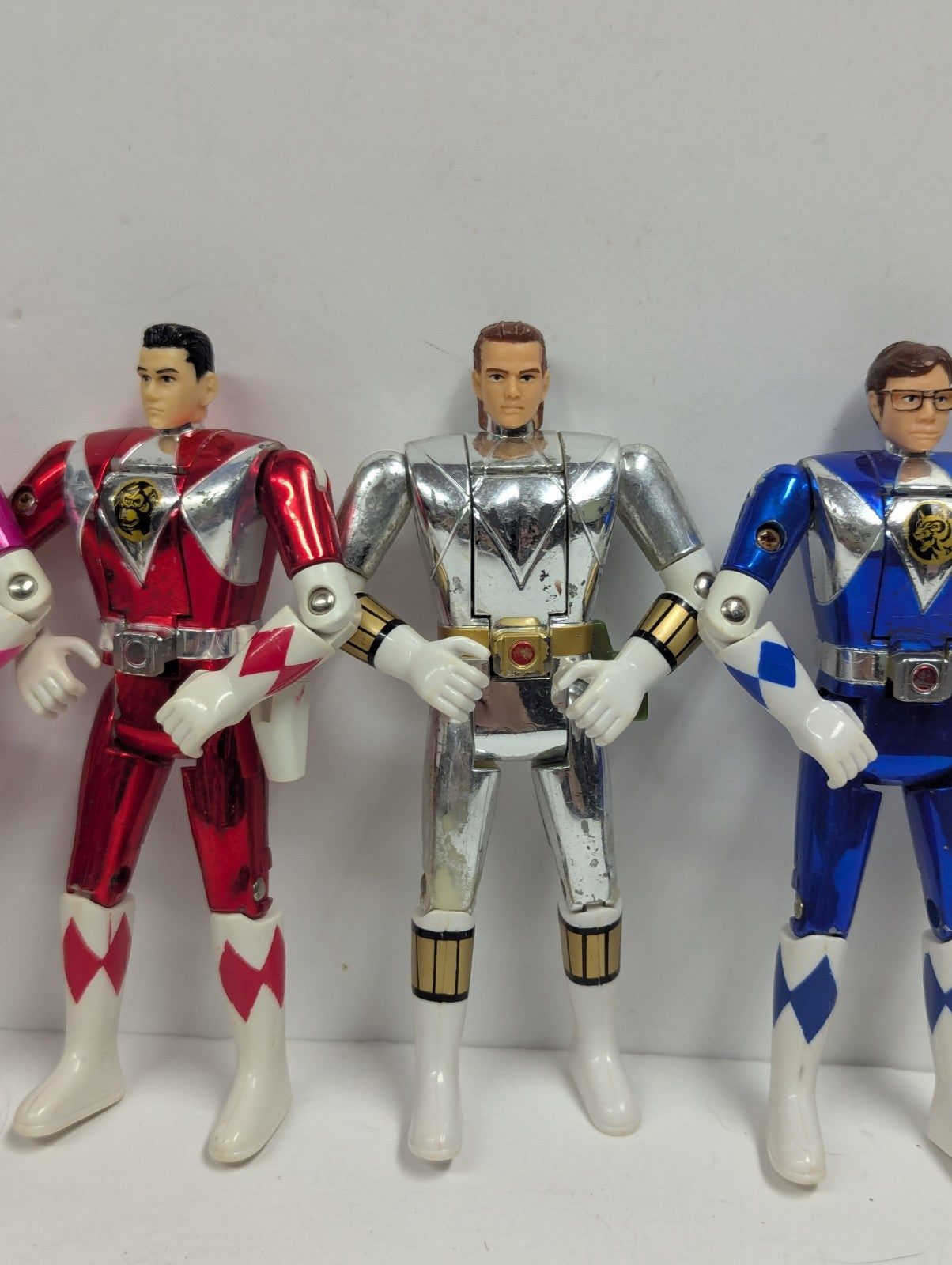 1995 MMPR Lot of 5  Yellow, Pink, Blue, Red & White Metallic Flip Head Movie 