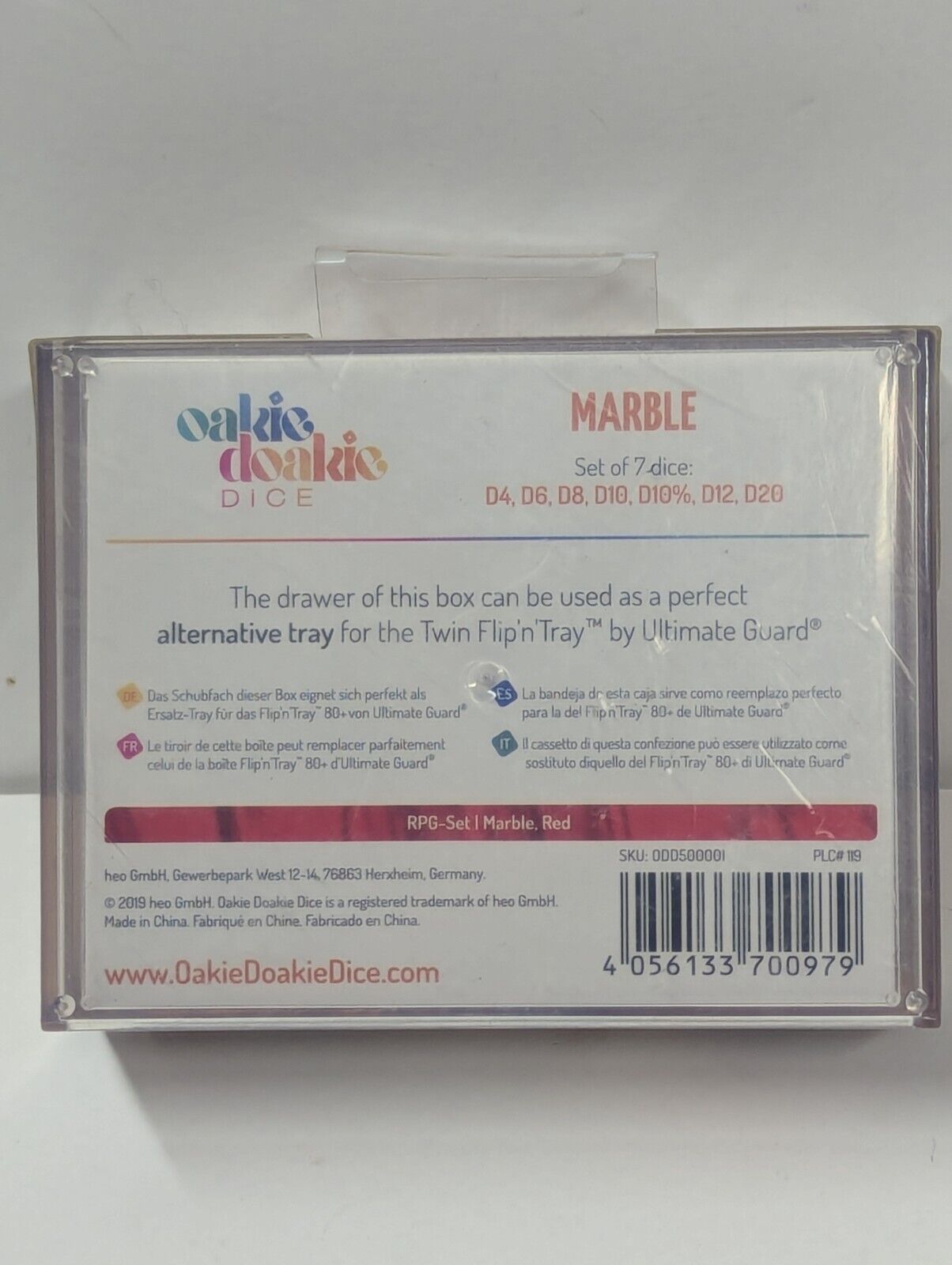 Oakie Doakie Dice RPG Set with Tray 7 Dice Marble Red