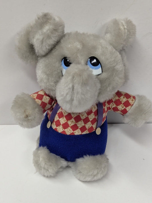 6" Our Own Import Elephant  Plush with Blue Checkers Overall Plush