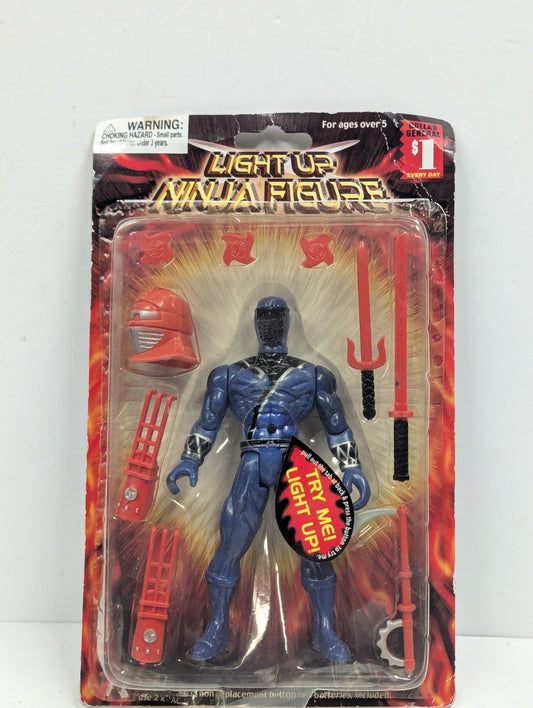 Vintage Light Up Blue Ninja 5.5” Action Figure Bootleg Play Set Dollar General