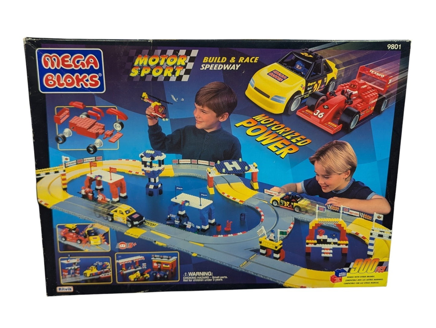 1996 MEGA BLOKS Motor Sport: Build & Race Speedway (9801) Damaged Box Incomplete