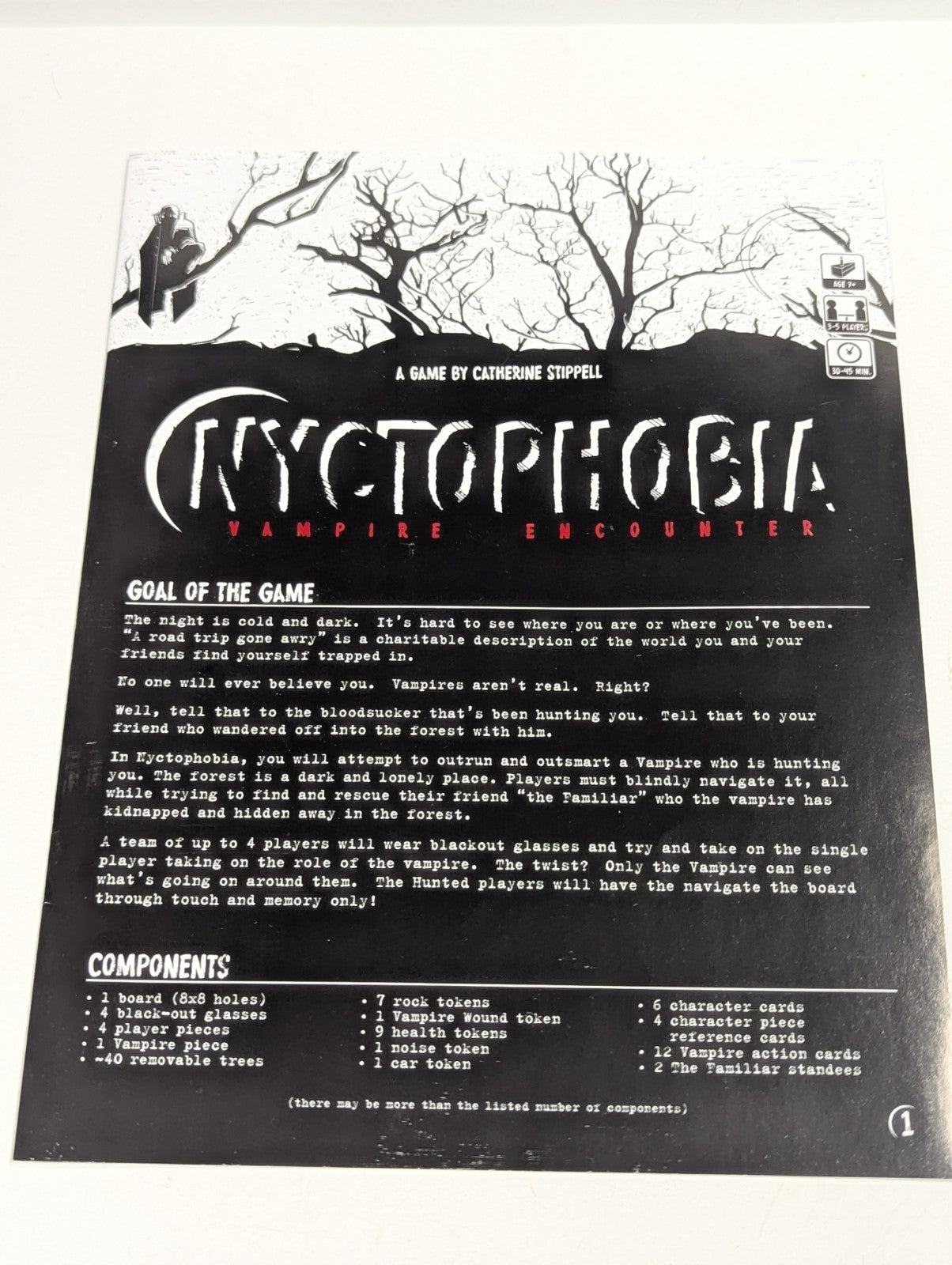Nyctophobia (Fear of the Dark) Vampire Encounter Board Game  Complete