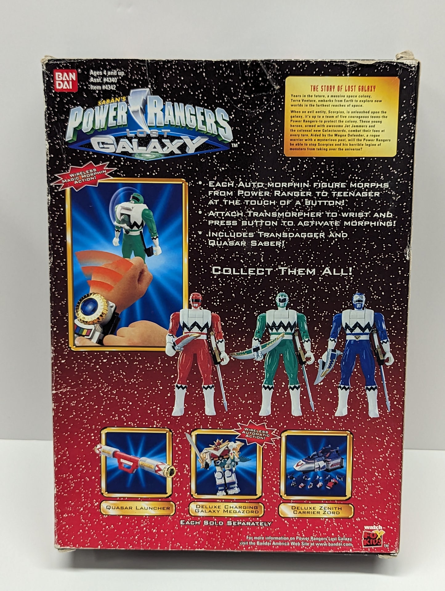 1999 Power Rangers Lost Galaxy 10" Auto Morphin Green in Box USED 1C