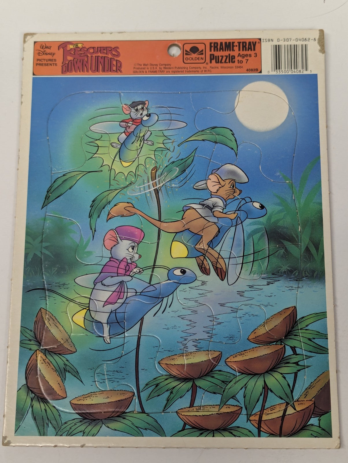 Vintage 1990 Disney The Rescuers Down Under 12 Piece Golden Frame Tray Puzzle