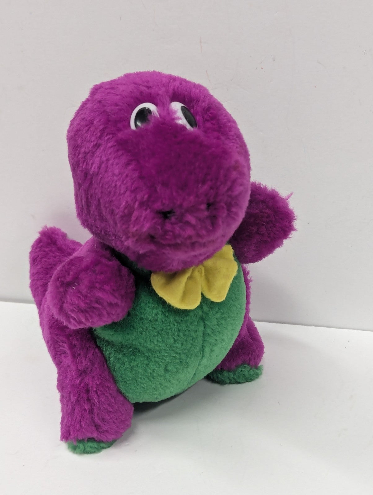 Retro Small Barney Plush Goffa International Stuffed Animal Purple Dinosaur Bow