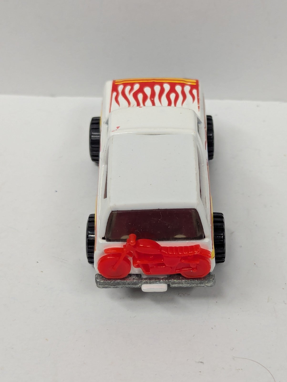 Vintage 1980 Mattel Hot Wheels Ford Bronco with Hood Flames & Red Motorcycle