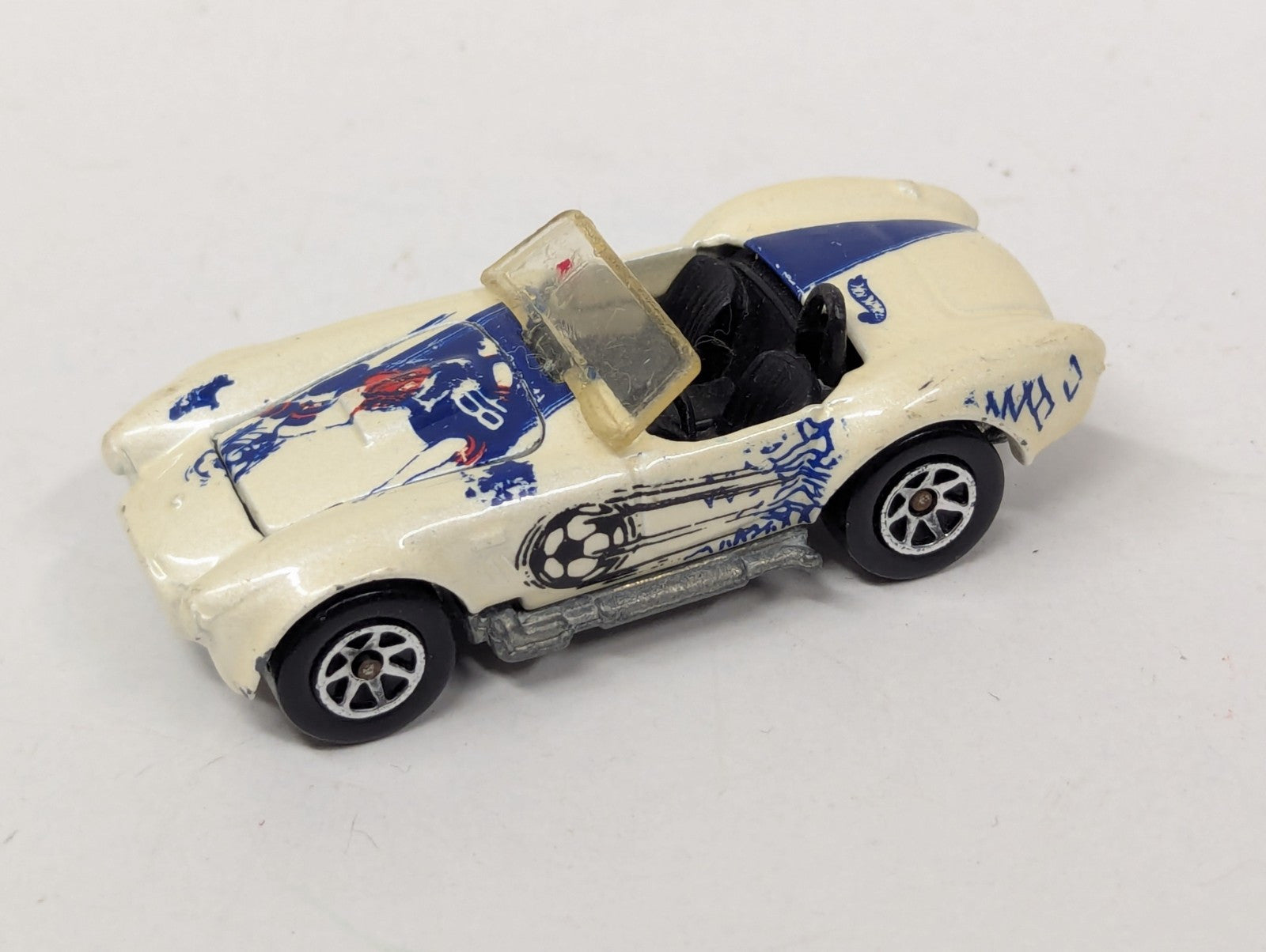 VIntage HOT WHEELS 1982 AC COBRA SHELBY with SOCCER GRAPHICS Opening Hood