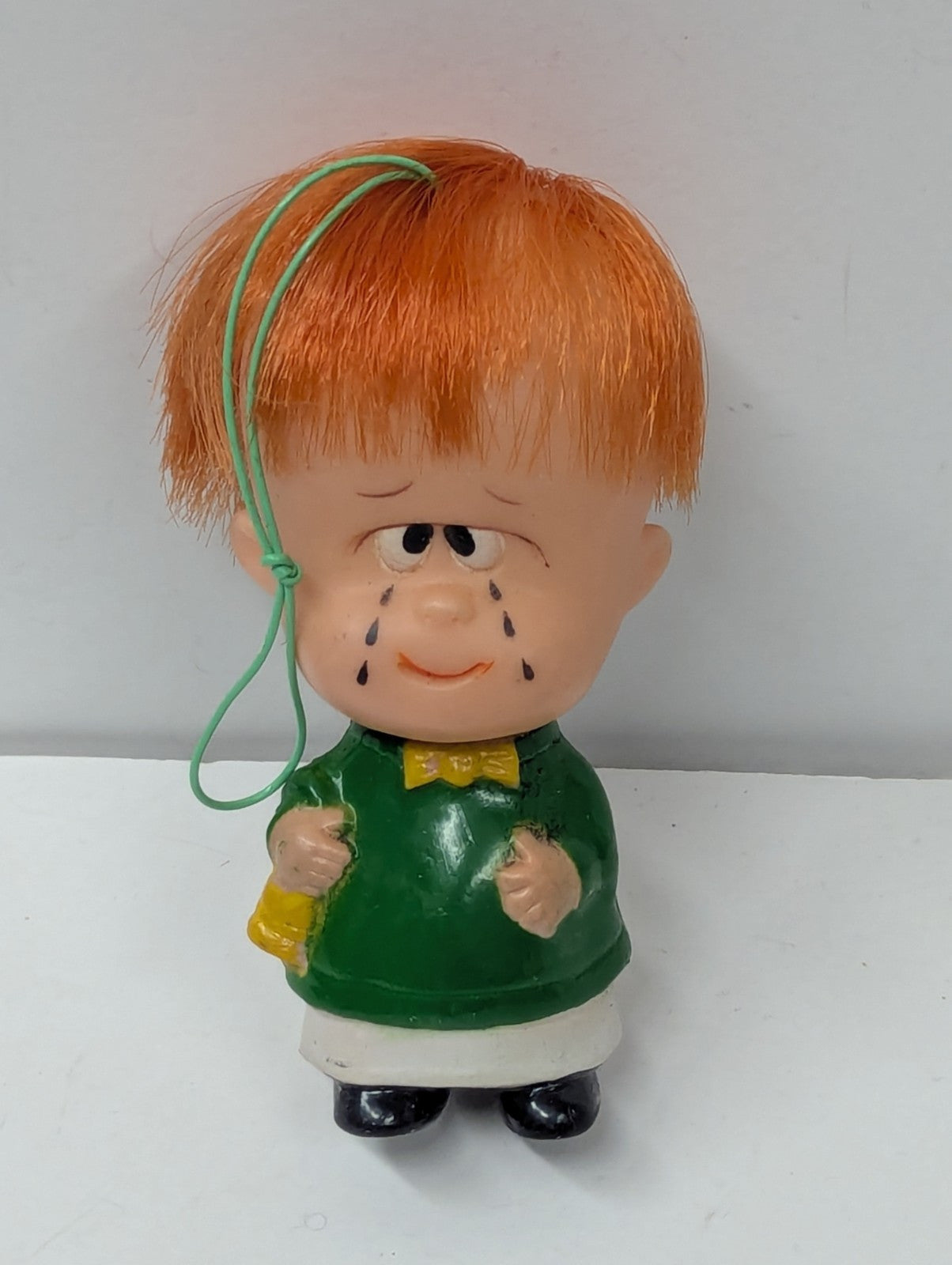 Vintage YuleTide Rubber Large Redhead Christmas Ornament Crying With Bell