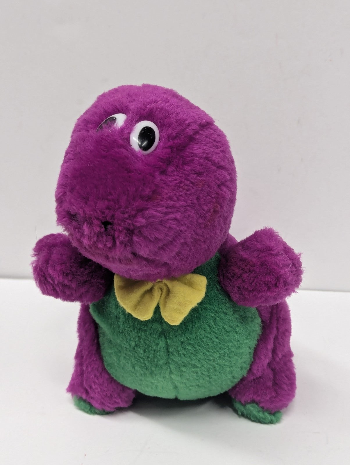 Retro Small Barney Plush Goffa International Stuffed Animal Purple Dinosaur Bow