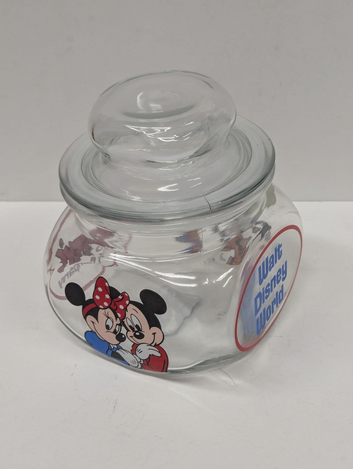 Walt Disney's World Glass Candy Jar Mickey's Candy Company Mickey Goofy Donald 