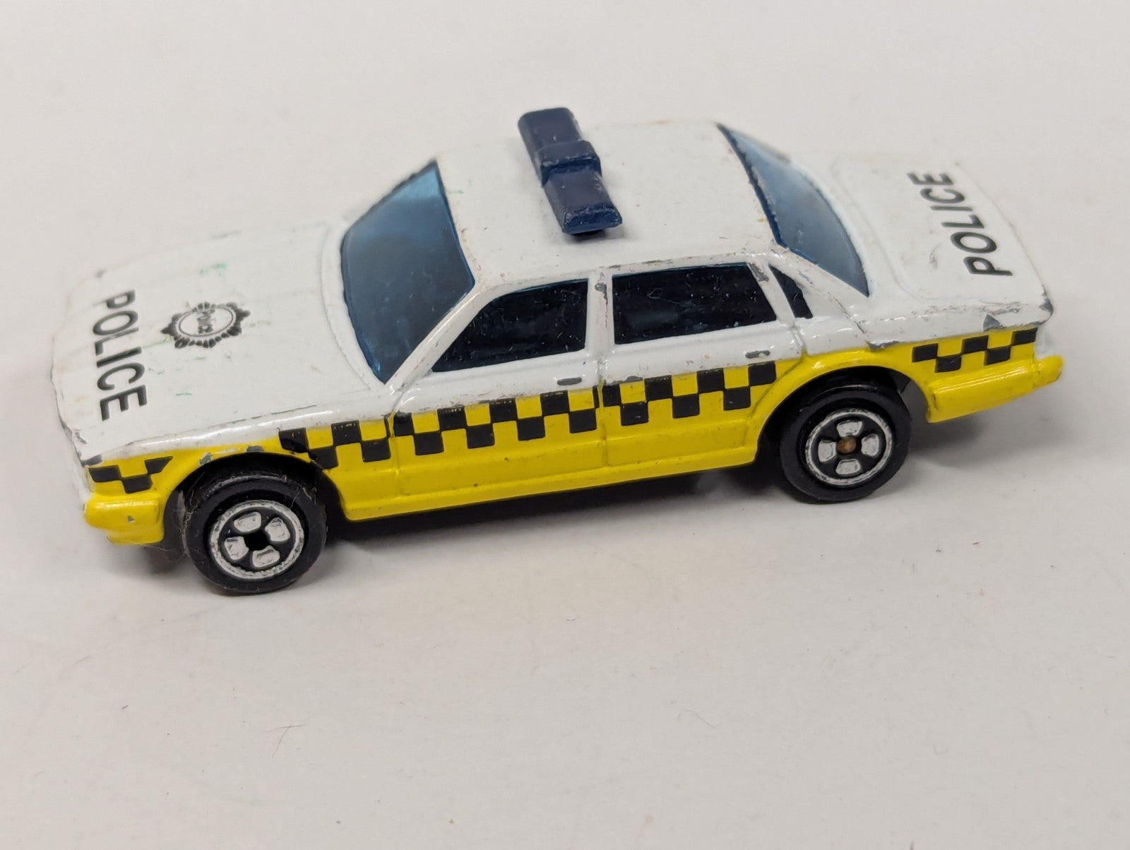 Vintage Corgi Police Car Diecast Toy 1/64 Scale White & Black Yellow Checkers