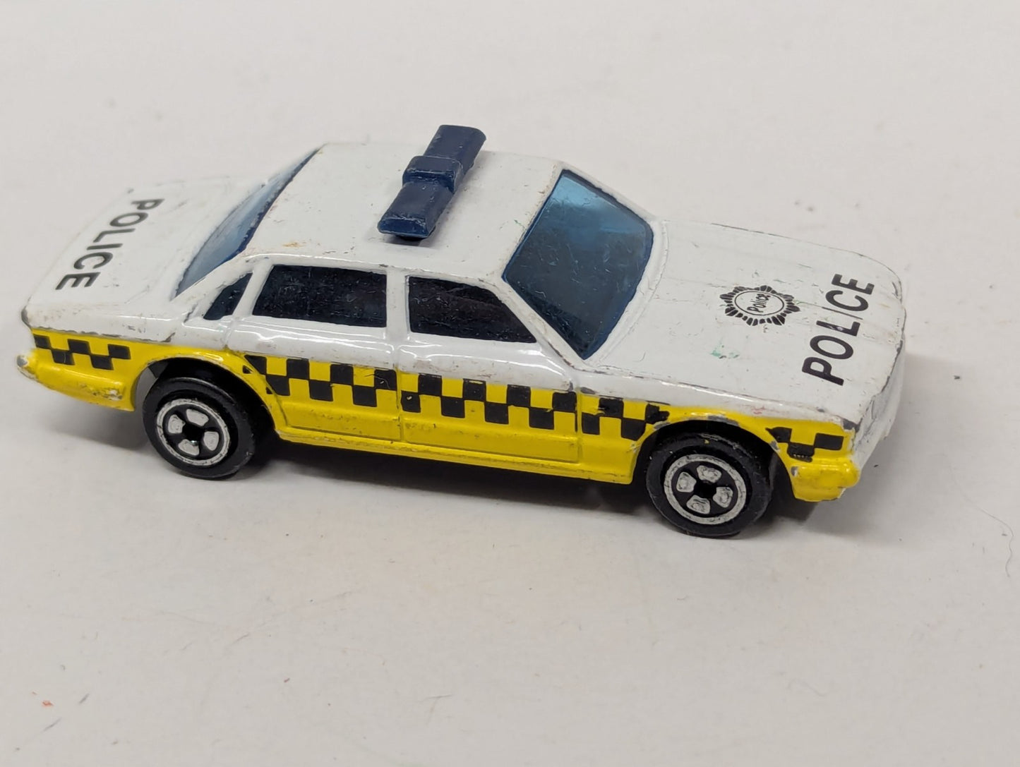 Vintage Corgi Police Car Diecast Toy 1/64 Scale White & Black Yellow Checkers