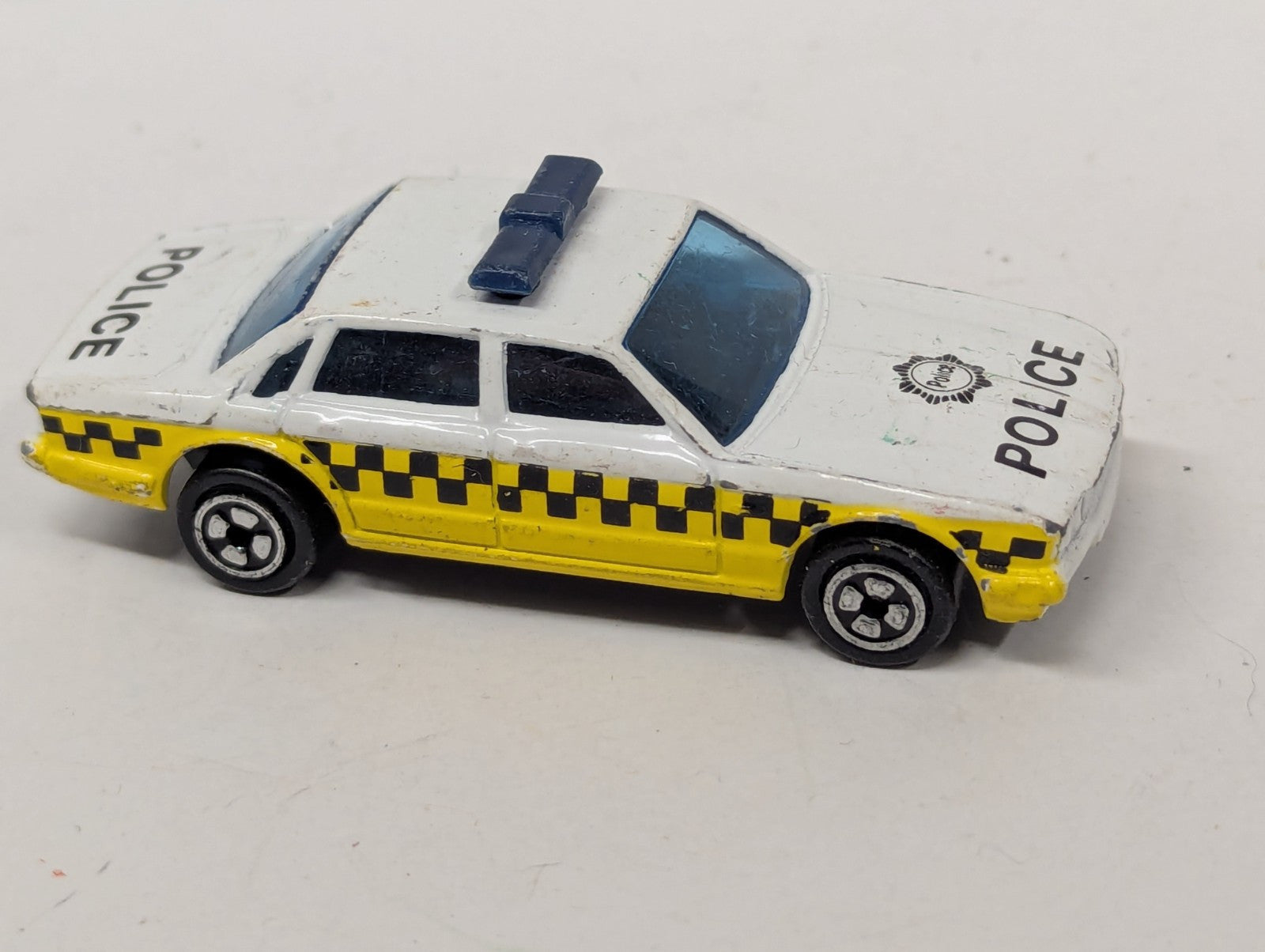 Vintage Corgi Police Car Diecast Toy 1/64 Scale White & Black Yellow Checkers