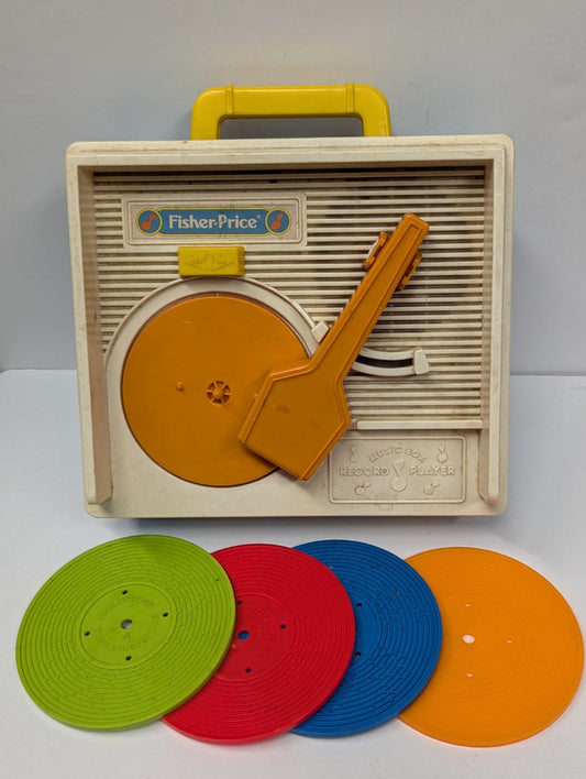 VINTAGE 1987 Fisher Price Music Box Record Player Toy w/ 4 Records
