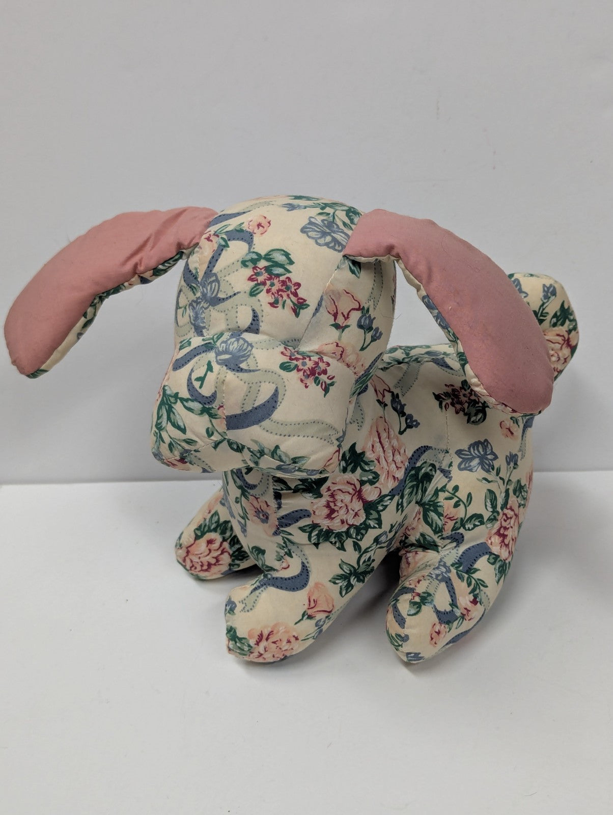 Vintage Puppy Dog Plush Fabric Floral Body Pastels 10" Sitting Easter