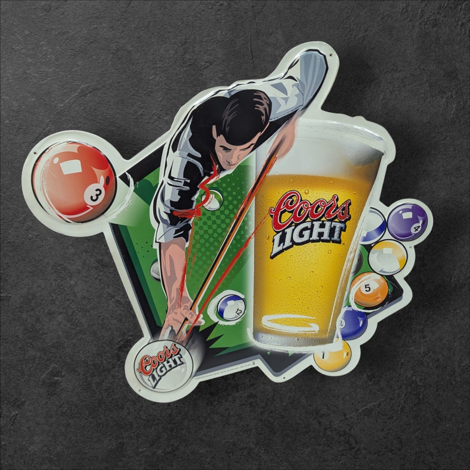 COORS LIGHT Pool Table Metal BEER SIGN 1999 (LARGE)