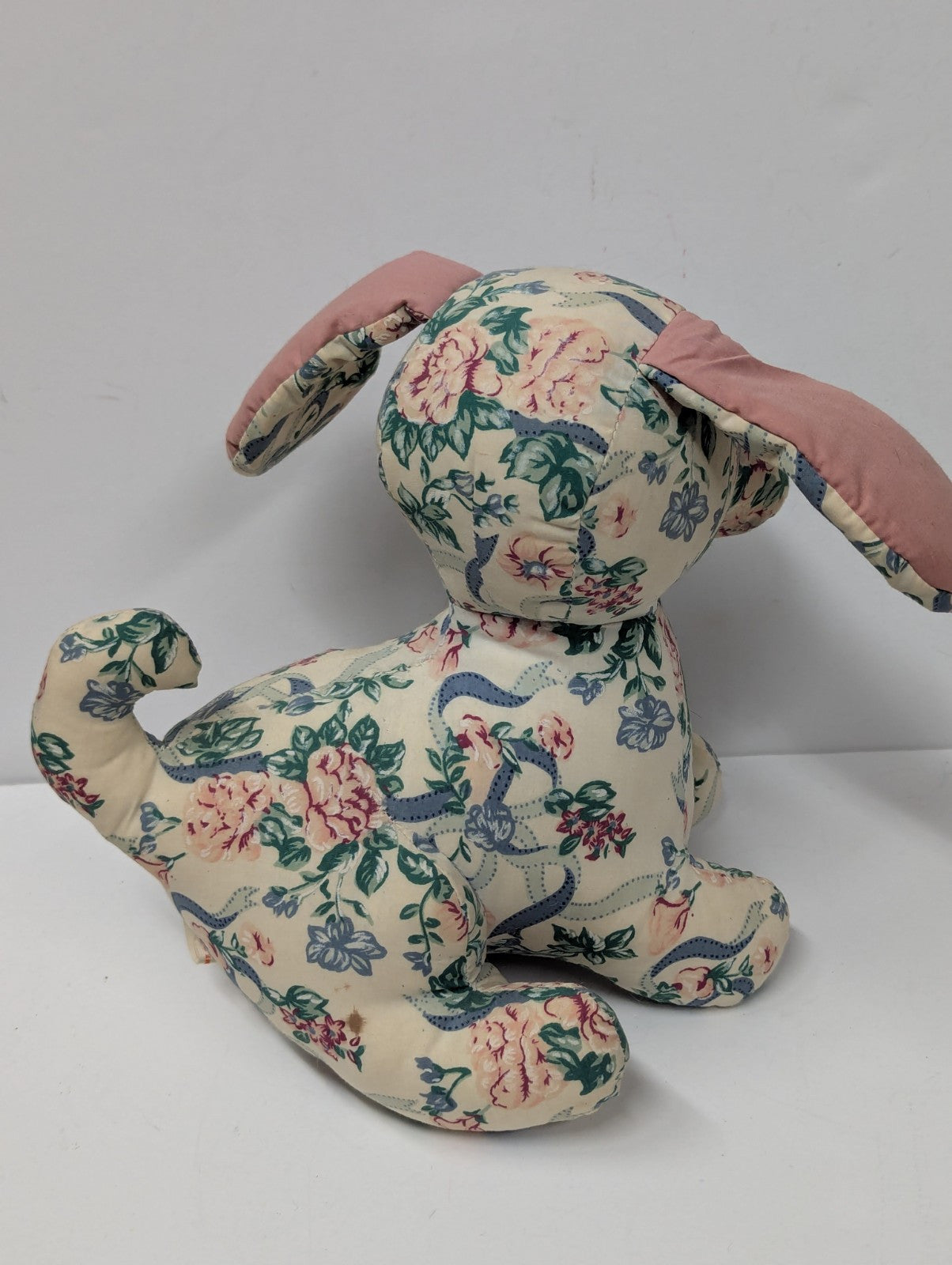 Vintage Puppy Dog Plush Fabric Floral Body Pastels 10" Sitting Easter