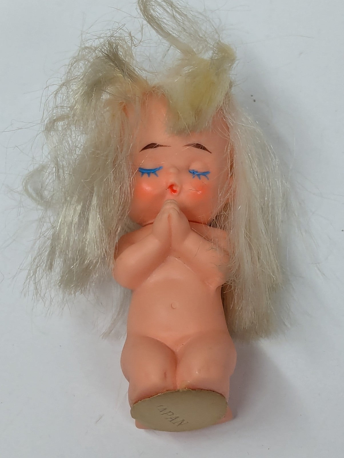 Vtg Japan Angel Ornament Praying Baby Fairy Doll Wings Hair Blonde" Mcm