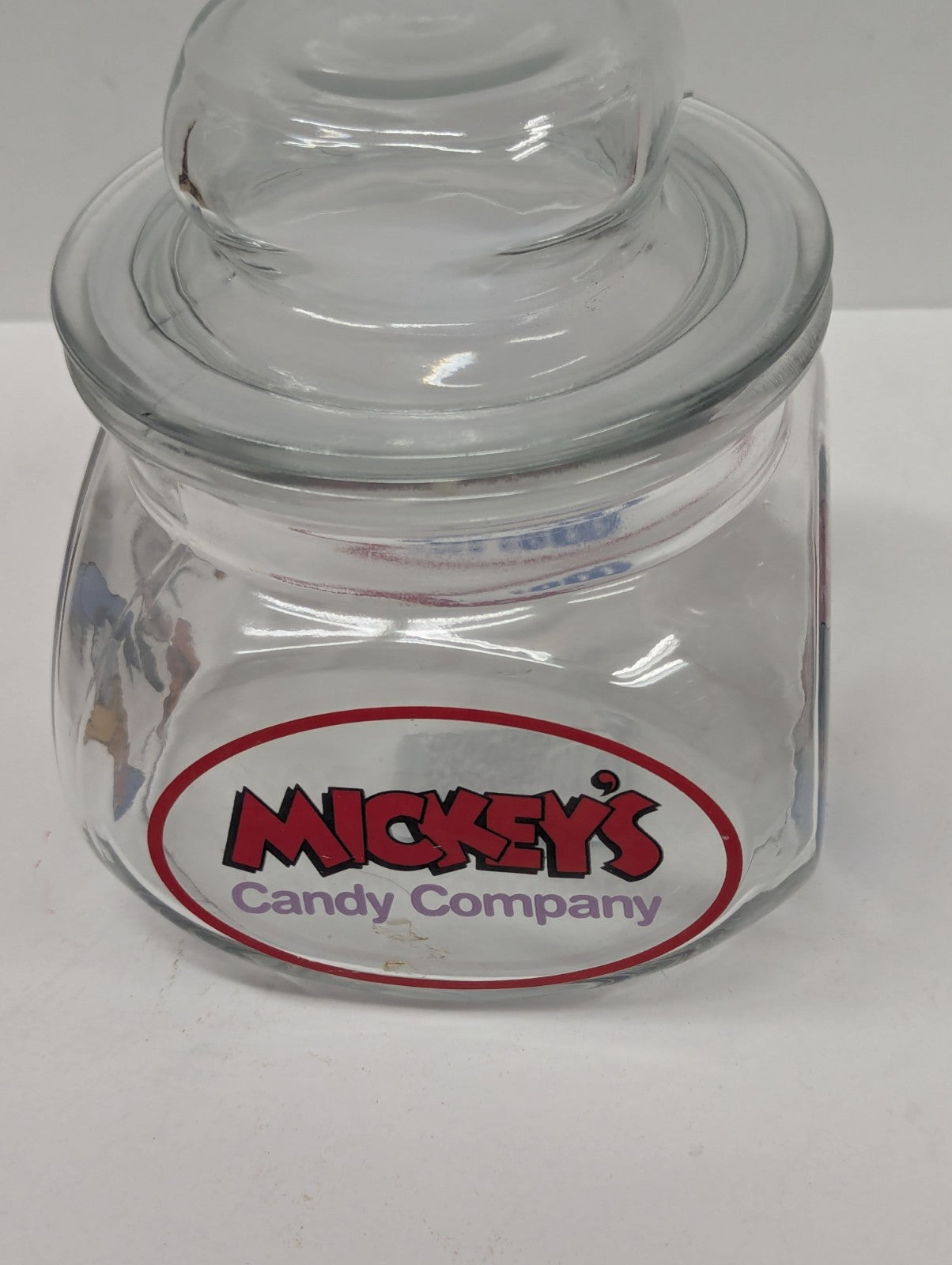 Walt Disney's World Glass Candy Jar Mickey's Candy Company Mickey Goofy Donald 
