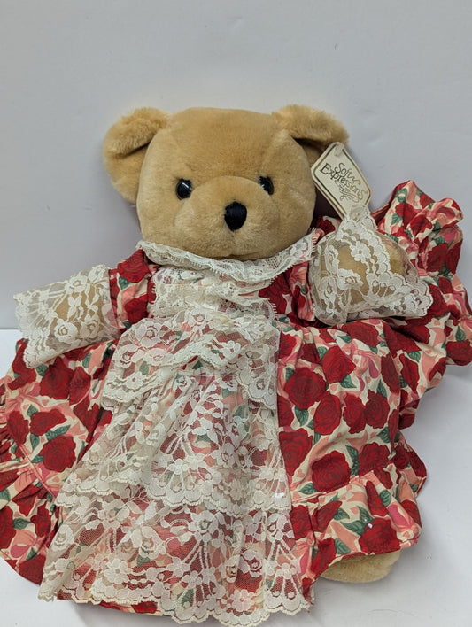 Vintage DAN DEE International Limited 15" Bear with Floral Dress & Ribbon NWT
