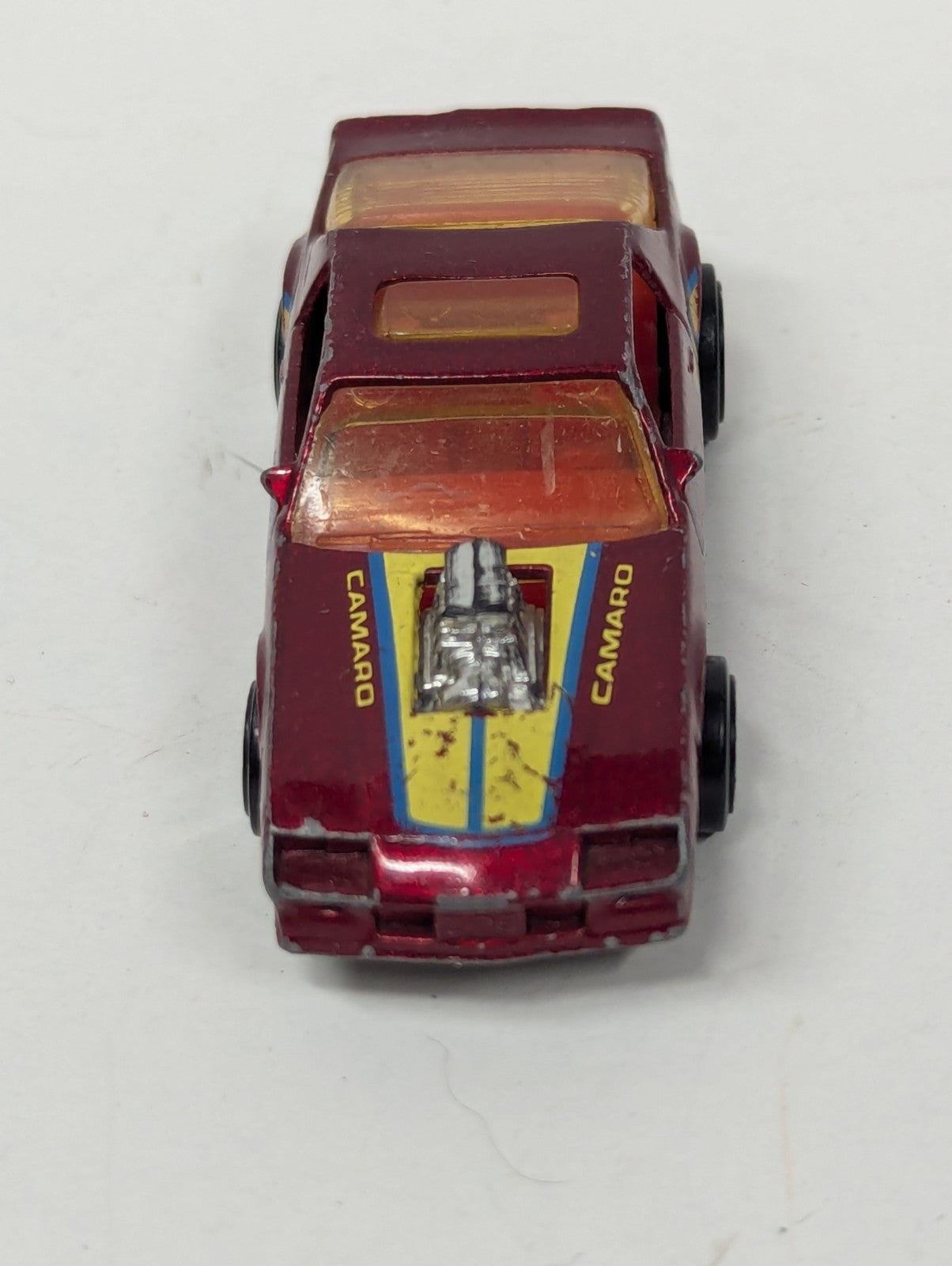 1983 HOT WHEELS BLOWN CAMARO IROC RED 1:64 DIECAST 2 7/8" CAR W/ YELLOW & PINK