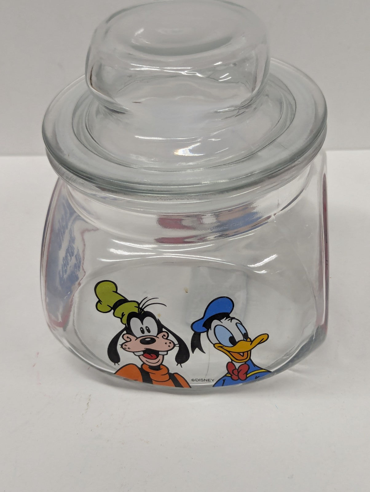 Walt Disney's World Glass Candy Jar Mickey's Candy Company Mickey Goofy Donald 