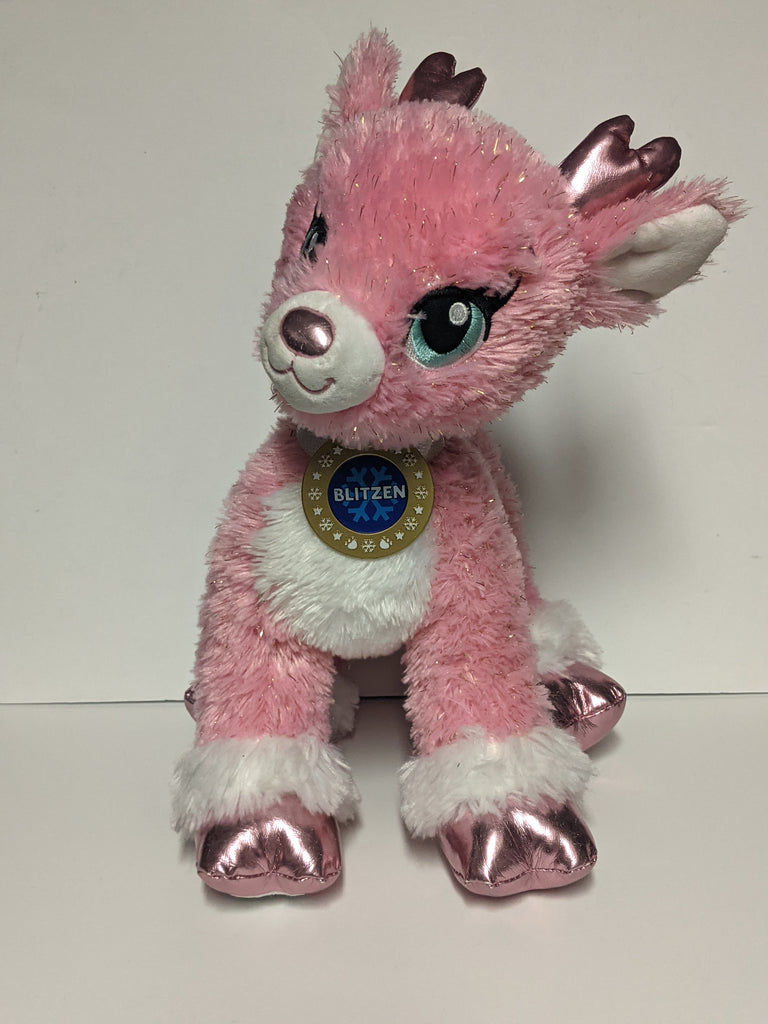 Build a Bear Blitzen Pink Glitter Plush with Medal