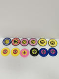 Lot of 12 Power Rangers Badge Clips & Plasic Discs USED